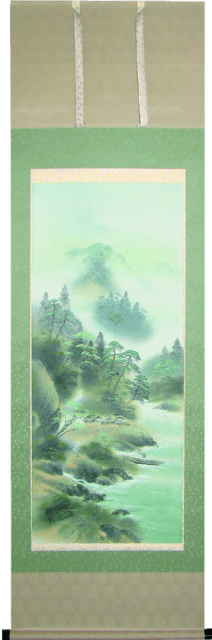 彩色山水　掛軸　001